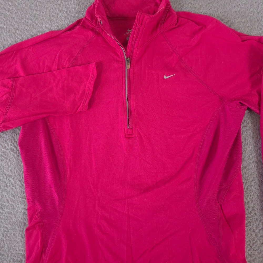 Nike Pullover Women M Pink Running‎ Element Dri-FIT Mesh Quarter Zip Long Sleeve